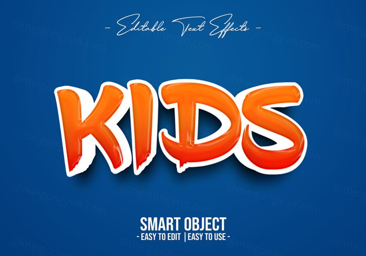 可爱卡通立体字PS文本样式字体特效素材 Kids text style effect
