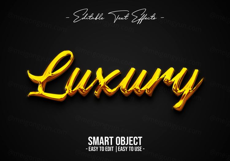 金色立体字PS文本样式字体特效PSD模板素材 Luxury calligraphy text style effect