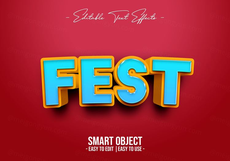 节日活动主题字3D立体文字特效PS文本样式素材 Fest text style effect