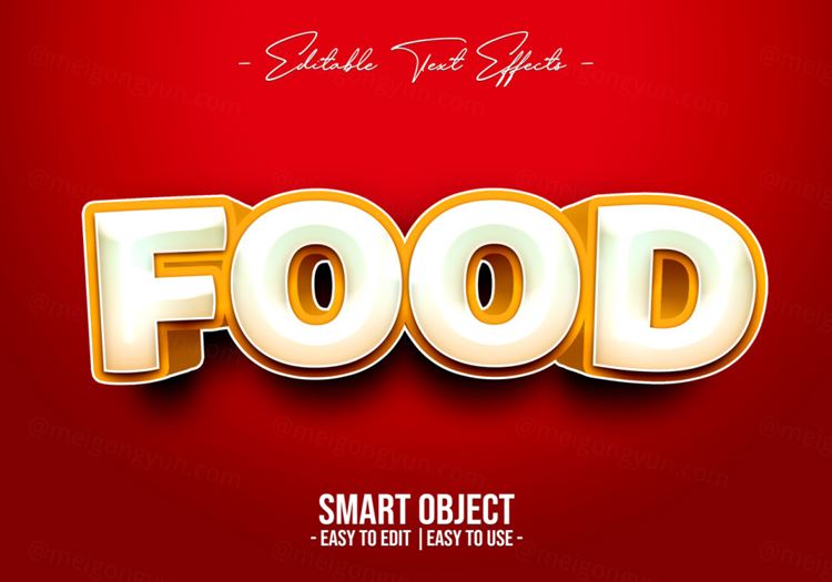 黄色食品立体字特效模板PSD文本样式素材 Food text style effect
