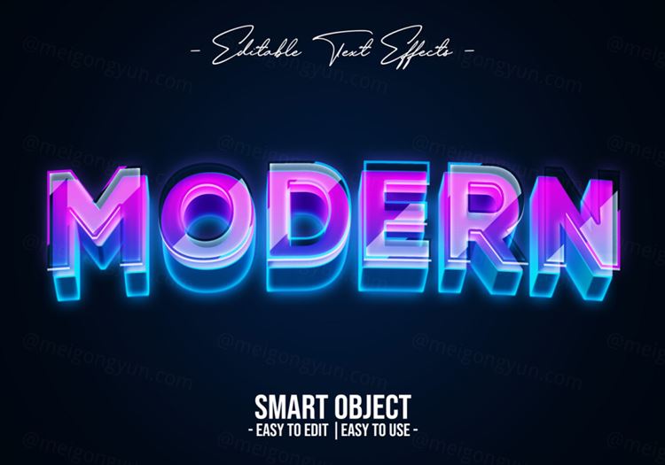 时尚现代紫色渐变立体字特效文本样式PS模板素材 Modern text style effect