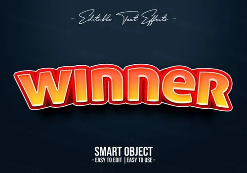 红色立体字文本样式字体特效PSD模板 Winner text style effect
