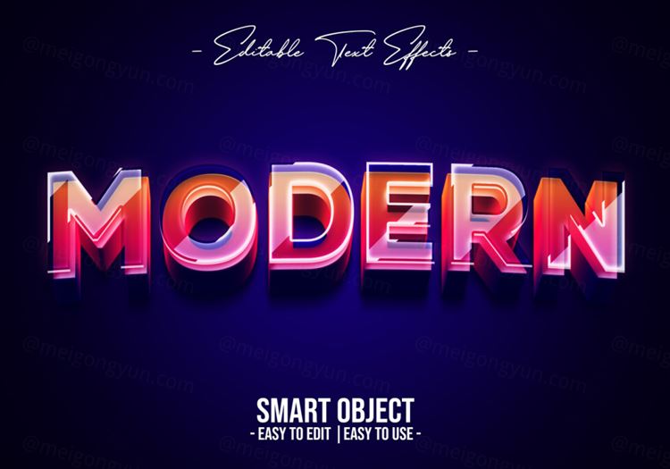 时尚现代紫色渐变立体字特效文本样式PS模板素材 Modern text style effect