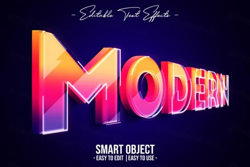 时尚现代紫色渐变立体字特效文本样式PS模板素材 Modern text style effect