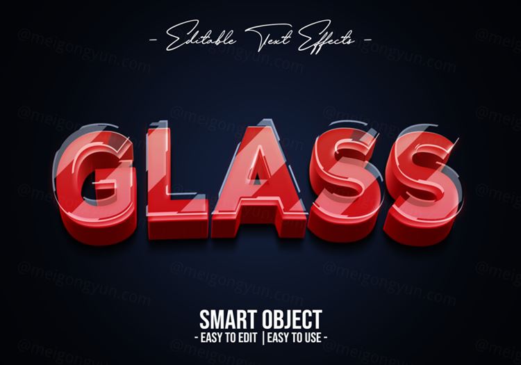 3D玻璃红色立体字特效文字样式效果PSD模板 3d realistic glass text style effect