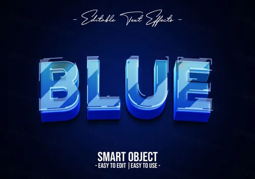 蓝色玻璃立体字文本特效字体效果PSD模板 Blue glass text style effect Psd