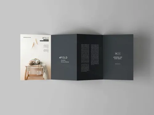 手风琴四折页折页传单样机模版 4 Fold Accordion Brochure Mockup