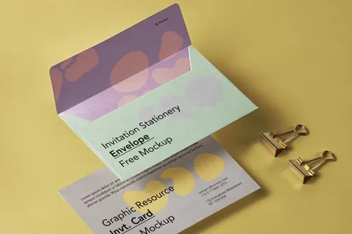 邀请函信封品牌设计贴图样机PSD模板 Invitation Psd Envelope Mockup Set