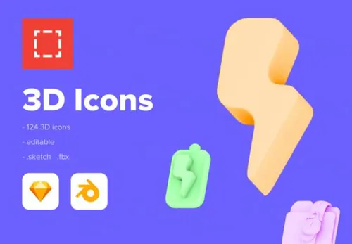 124个手工制作的三维立体办公计算器天气icons图标集 3D - C