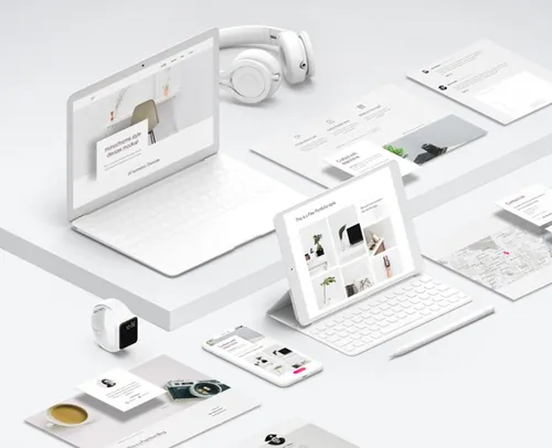 系列单色白色等距设备和UI元素 UI Monochrome Psd Devices Pack