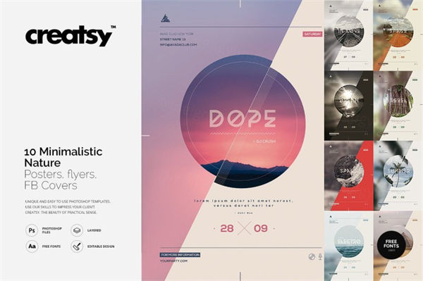 10款未来派简约自然风景概念海报PSD模板素材 10 Minimalistic Nature Posters