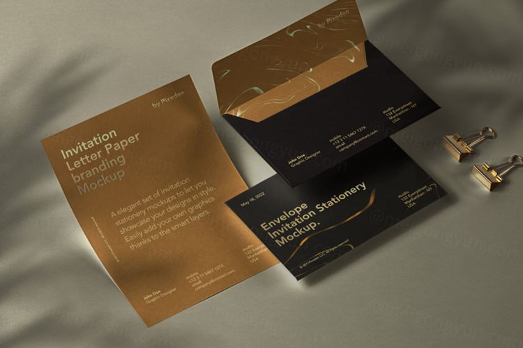 邀请函信笺请柬信封品牌设计提案场景展示样机模板 Letter