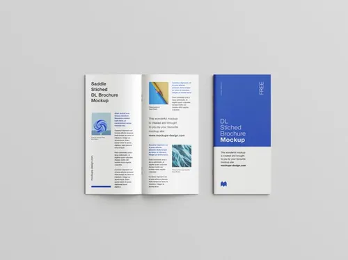 鞍式DL手册画册设计提案样机PSD模板 Saddle Stitched DL Brochure Mockup