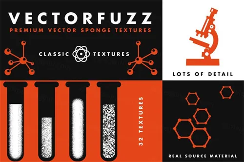 复古老派粗糙砂砾海绵刷磨砂半色调纹理矢量AI笔刷 VectorFuzz