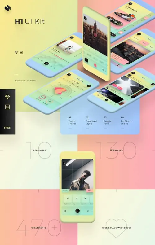 丰富多彩的女性移动APP界面设计工具包 H1:Mobile UI Kit for