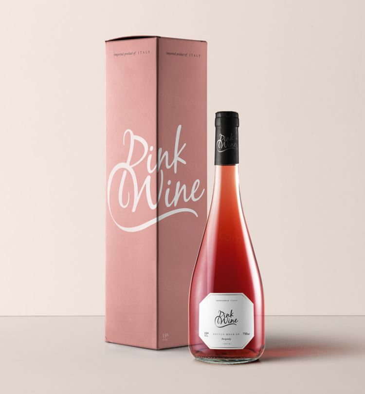 圆形的psd粉红桃红葡萄样机 Burgundy Rosé Psd Bottle Mockup