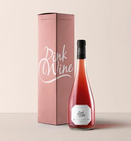 圆形的psd粉红桃红葡萄样机 Burgundy Rosé Psd Bottle Mockup