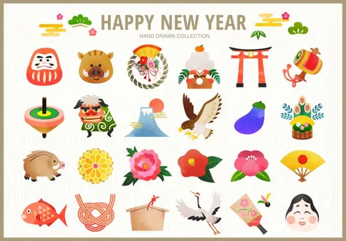 2019手绘日式新年元素矢量插图合辑包