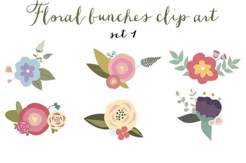 手绘花卉插图素材Pretty floral bunches clip art set 1