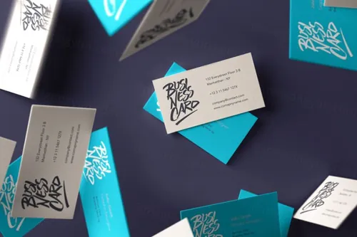 一款漂浮的外观精美的psd名片样机 Falling Psd Business Card Mockup 3