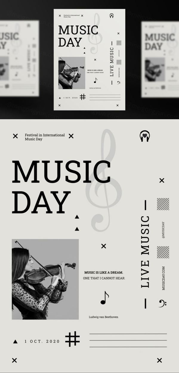音乐会俱乐部Ins新媒体网络宣传海报PSD模板 Music day social media post template