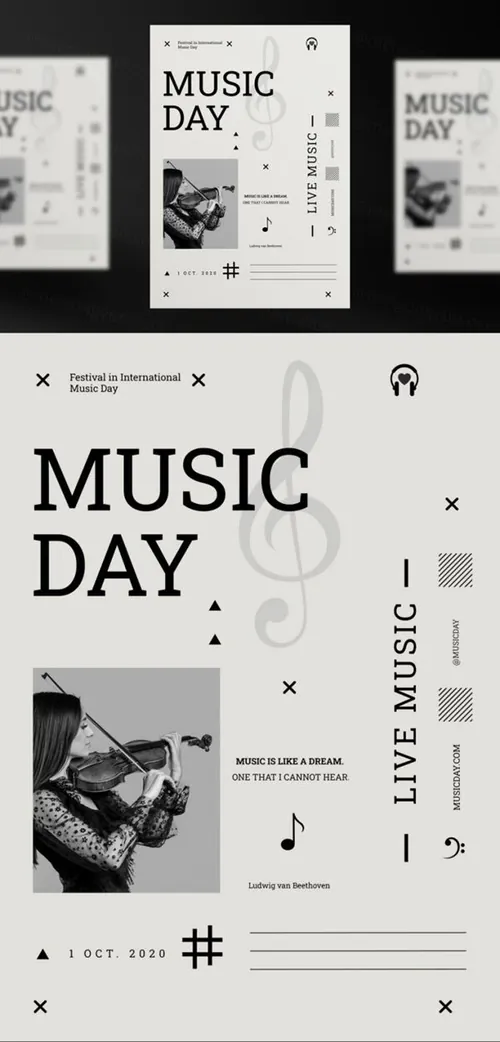 音乐会俱乐部Ins新媒体网络宣传海报PSD模板 Music day social media post template