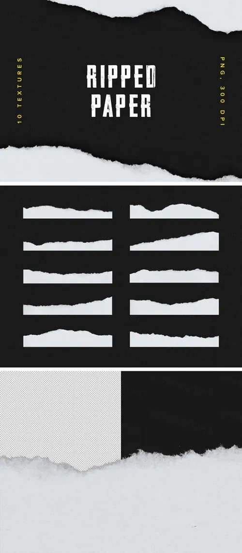 撕破的纸纹理边缘PNG合集包 Ripped Paper Texture Set