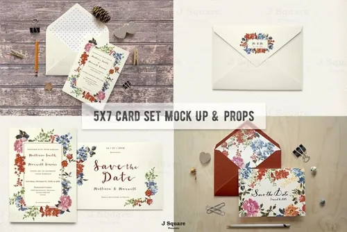 经典贺卡信封样机模板 Organic-Styled 5×7 Card Set Mock Ups