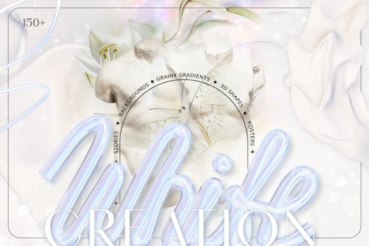 复古迷幻抽象形状白色流体颗粒渐变背景设计素材 White F