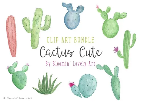 手绘水彩仙人掌设计素材Watercolor Cactus Clip Art