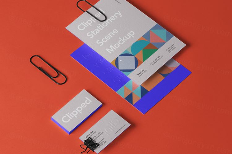 带有回形针的A4剪贴板名片品牌VI场景样机模板 Clippe