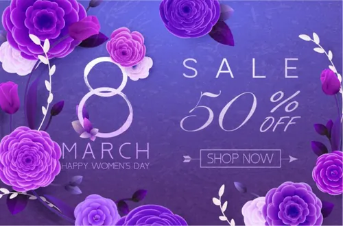 38女神节三八妇女节时尚紫色背景贺卡横幅矢量素材