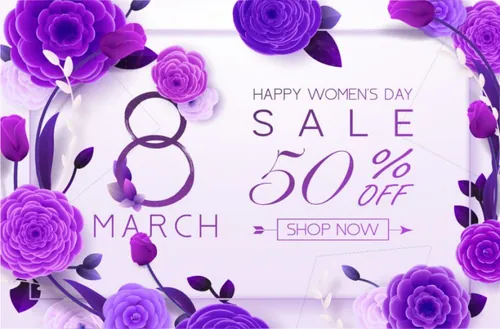 38女神节三八妇女节时尚紫色背景贺卡横幅矢量素材