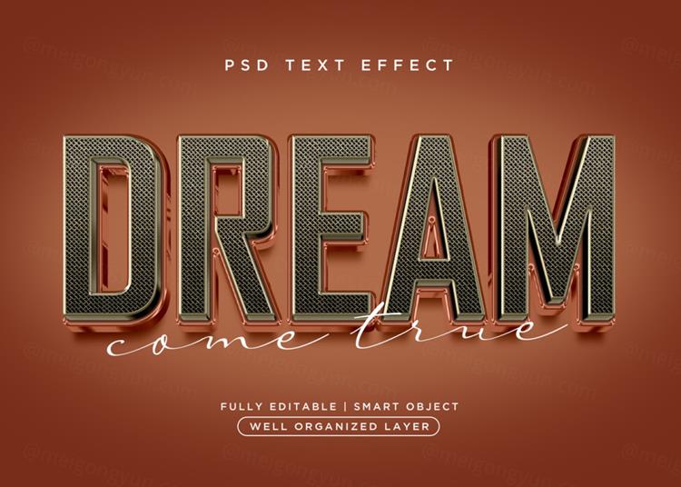 高质量3D立体字黑金字体效果PSD模板素材 3d style