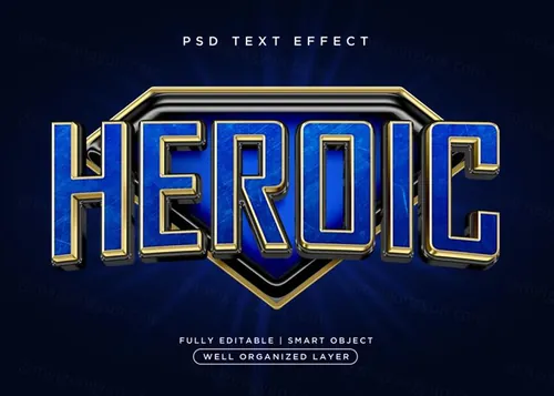 高质量3D立体字蓝色金色英雄字体效果PSD模板素材 3d s