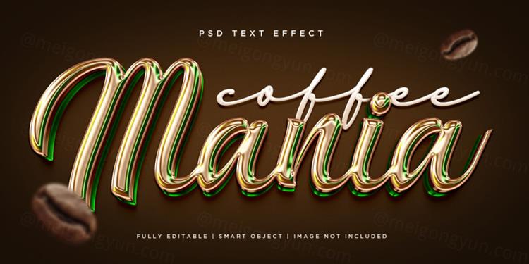 高质量3D立体字绿色流体金色字体效果PSD模板素材 3d s