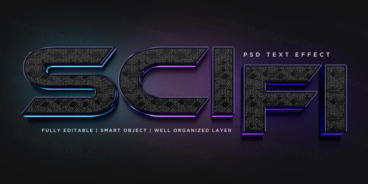 高质量3D立体字科技风电路板渐变字体效果PSD模板素材 3d