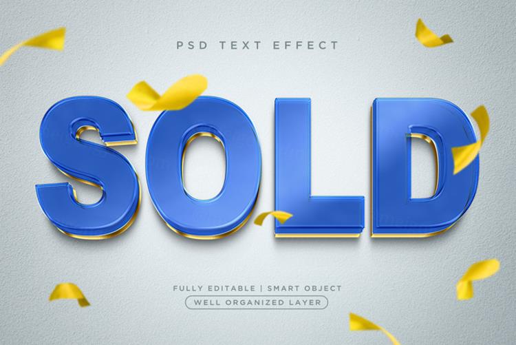 高质量3D立体字蓝色金底字体效果PSD模板素材 3d sty