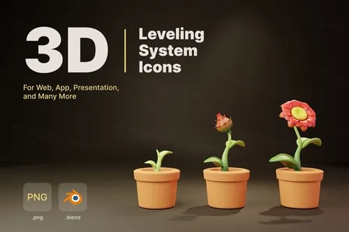 三维渲染卡通宝剑建筑飞机游戏图标3D插画素材 3D leve