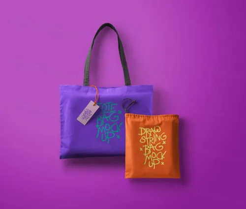 尼龙布料手提袋模型PSD贴图模板Psd Tote Bag Drawstring Mockup