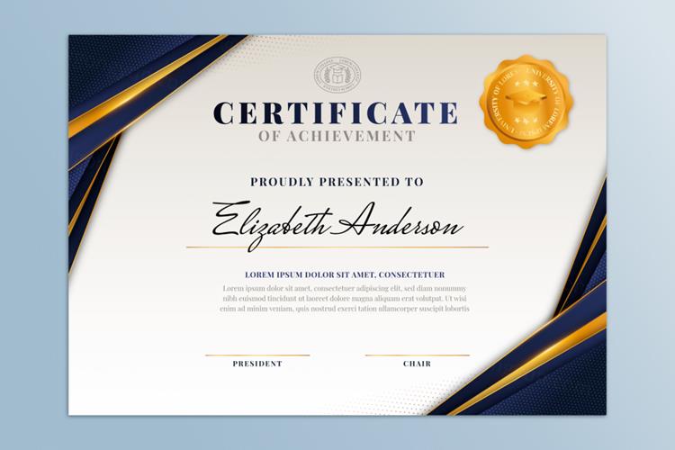 2022年毕业季深蓝金色毕业荣誉证书学位证EPS矢量模板素材