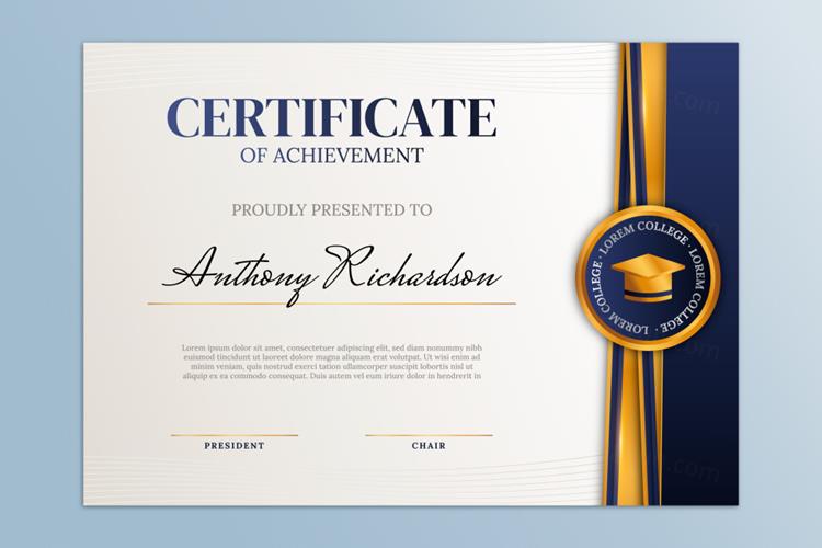 2022年毕业季深蓝金色毕业荣誉证书学位证EPS矢量模板素材