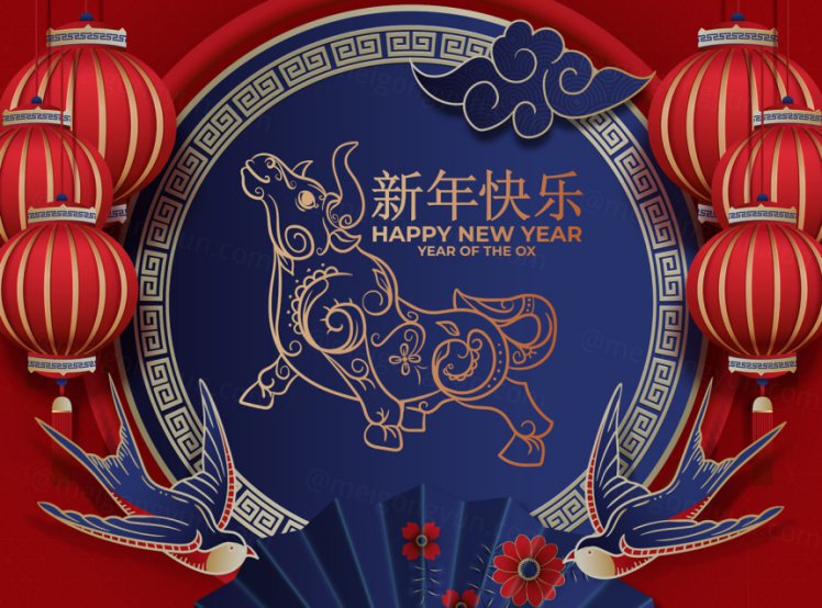 2021年中国剪纸风日式梅色春节传统装饰燕子花卉灯笼玫红色背景矢量海报插画素材