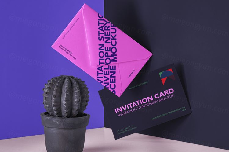 精美的邀请函信封品牌VI设计样机模板 Invitation