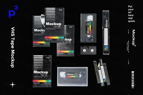 高质量老物件磁带盒贴纸包装设计样机PSD模板 Mockupp