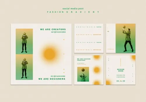 极简风时尚黄绿色渐变个性排版宣传海报PSD模板素材 Fashion gradient template