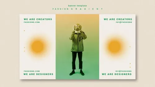 极简风时尚黄绿色渐变个性排版宣传海报PSD模板素材 Fashion gradient template