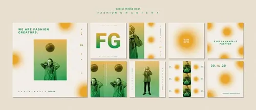 极简风时尚黄绿色渐变个性排版宣传海报PSD模板素材 Fash