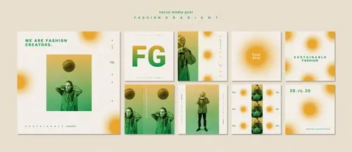 极简风时尚黄绿色渐变个性排版宣传海报PSD模板素材 Fashion gradient template