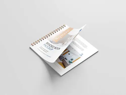 方形装订小册子画册设计提案样机PSD模板 Square Binded Brochure M